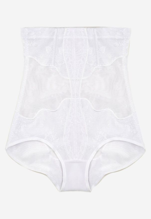 Born2be - Białe Majtki Modelujące z Koronką Dabalee. Stan: podwyższony. Kolekcja: plus size. Kolor: biały. Materiał: koronka. Wzór: koronka