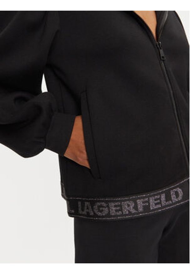 Karl Lagerfeld - KARL LAGERFELD Bluza 246W1803 Czarny Loose Fit. Typ kołnierza: dekolt w karo. Kolor: czarny. Materiał: wiskoza