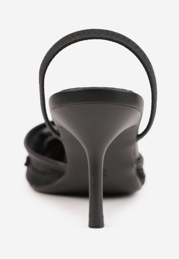 Renee - Czarne Szpilki VICES Slingback z Noskami w Szpic Ozdobionymi Haftem i Koralikami Laraidina. Zapięcie: pasek. Kolor: czarny. Materiał: satyna. Wzór: aplikacja, haft. Obcas: na szpilce