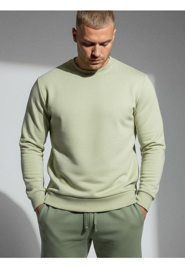 Sinsay - Bluza crewneck z domieszką bawełny - zielony. Kolor: zielony. Materiał: bawełna