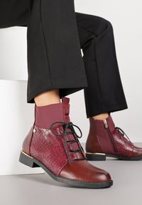 Born2be - Bordowe Botki Vices Typu Trzewiki ze Wzorem w Stylu Krokodyla Alerriva. Okazja: na co dzień. Zapięcie: zamek. Kolor: czerwony. Materiał: jeans, skóra. Styl: casual, elegancki #7