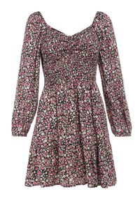 Born2be - Czarna Sukienka Monice. Kolor: czarny. Wzór: kwiaty. Typ sukienki: dopasowane. Styl: vintage. Długość: mini