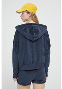 Superdry bluza damska kolor granatowy z kapturem gładka. Typ kołnierza: kaptur. Kolor: niebieski. Materiał: włókno, materiał. Wzór: gładki #2