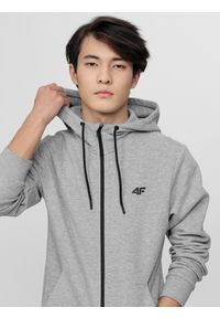 4f - Bluza dresowa rozpinana z kapturem męska. Okazja: na co dzień. Typ kołnierza: kaptur. Kolor: szary. Materiał: dresówka. Sezon: jesień, lato, wiosna, zima. Styl: klasyczny, sportowy, casual #1
