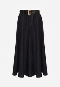 Renee - Granatowa Rozkloszowana Spódnica Jeansowa Midi z Paskiem Wendlla. Okazja: na co dzień. Kolor: niebieski. Materiał: jeans. Styl: casual, klasyczny #3