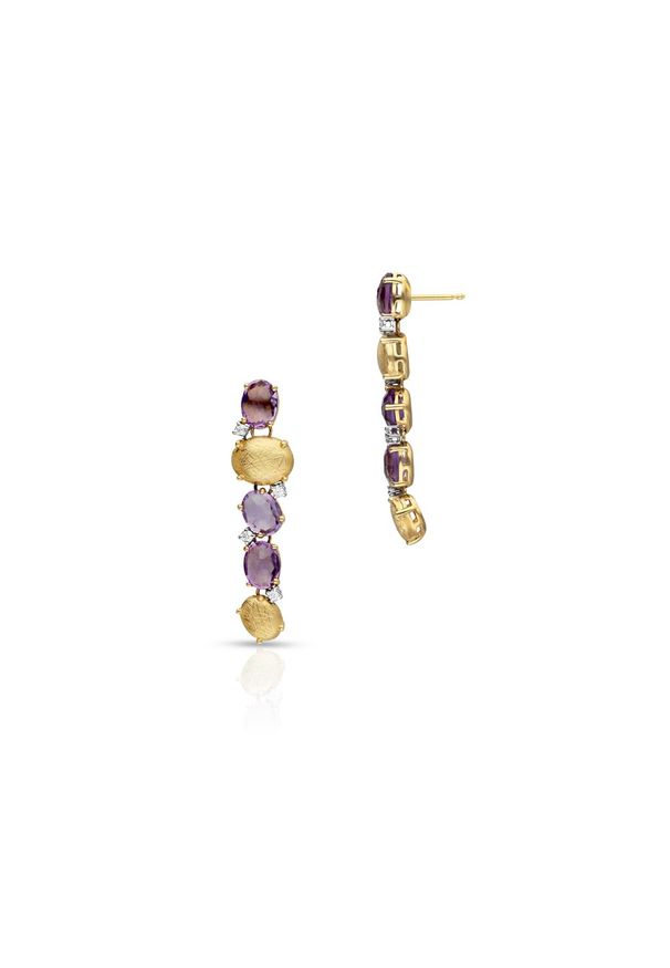 W.KRUK Wspaniałe Złote Kolczyki - złoto 750, Ametyst,brylant 0,16 ct - ZNA/KB+177. Materiał: złote. Kolor: złoty. Wzór: aplikacja. Kamień szlachetny: ametyst, brylant
