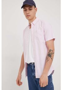 Superdry koszula bawełniana męska kolor różowy regular z kołnierzykiem button-down. Typ kołnierza: button down. Kolor: różowy. Materiał: bawełna. Długość rękawa: krótki rękaw. Długość: krótkie #4