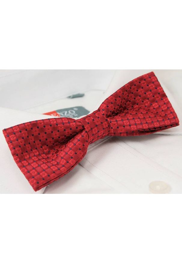 Alties - Czerwona Mucha w Drobną Kratkę + Poszetka, Męska. Kolor: czerwony. Wzór: kratka. Styl: sportowy, elegancki