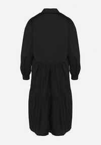 Born2be - Czarna Bawełniana Sukienka Koszulowa o Rozkloszowanym Kroju Olenias. Okazja: na co dzień. Kolor: czarny. Materiał: bawełna. Typ sukienki: koszulowe. Styl: casual #5