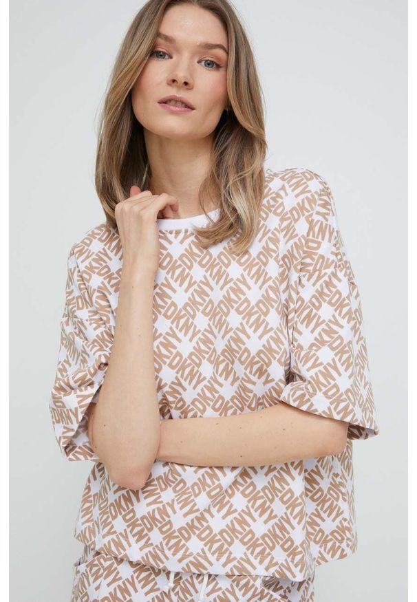 DKNY - Dkny t-shirt lounge kolor beżowy. Kolor: beżowy. Długość rękawa: krótki rękaw. Długość: krótkie