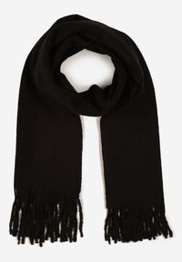 Born2be - Czarny Klasyczny Szalik Zdobiony Frędzlami Vetilana. Okazja: do pracy. Kolor: czarny. Materiał: jeans. Wzór: aplikacja. Styl: klasyczny #2