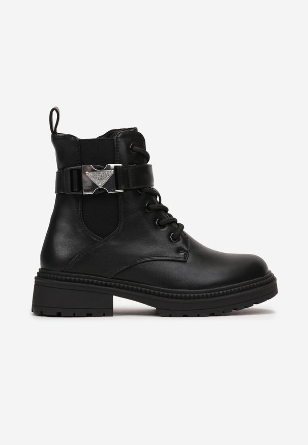 Born2be - Czarne Botki Workery z Ozdobną Klamerką Hasija. Kolor: czarny. Styl: elegancki