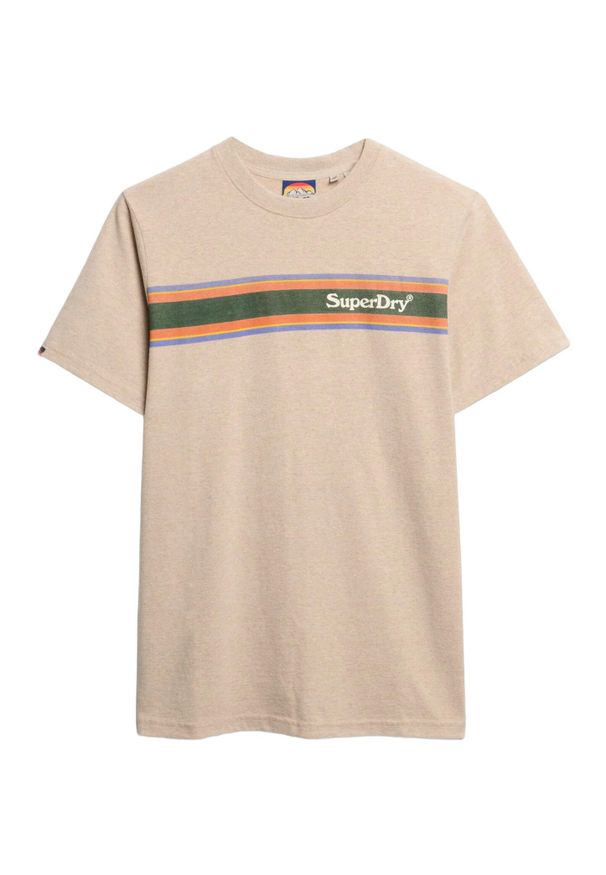 Koszulka w paski z logo Superdry Venue. Kolor: beżowy. Wzór: paski