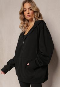 Renee - Czarna Zasuwana Bluza z Kapturem Narmione. Okazja: na spacer. Typ kołnierza: kaptur. Kolor: czarny. Materiał: polar, jeans. Styl: wizytowy