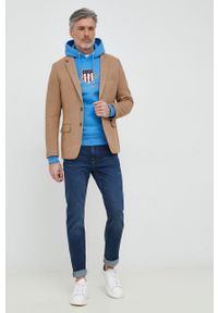 GANT - Gant bluza męska kolor niebieski z kapturem z aplikacją. Okazja: na co dzień. Typ kołnierza: kaptur. Kolor: niebieski. Wzór: aplikacja. Styl: casual #4