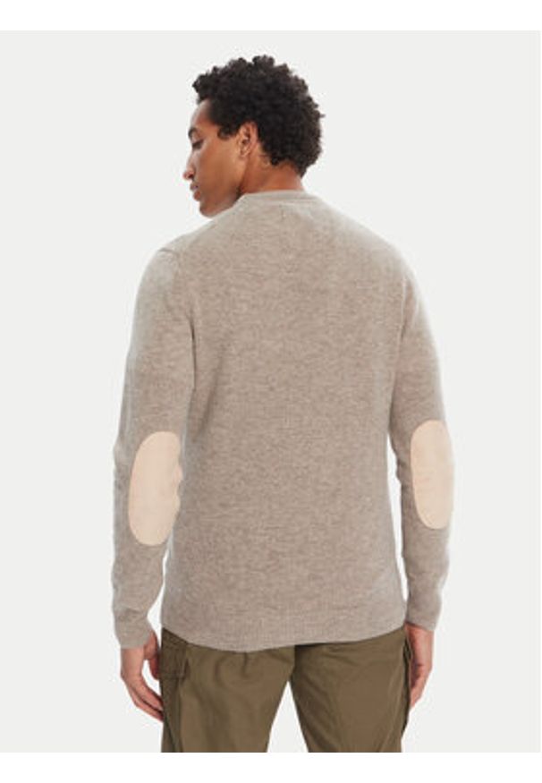 Barbour Sweter Patch Crew MKN0584ST51 Beżowy Regular Fit. Kolor: beżowy. Materiał: wełna