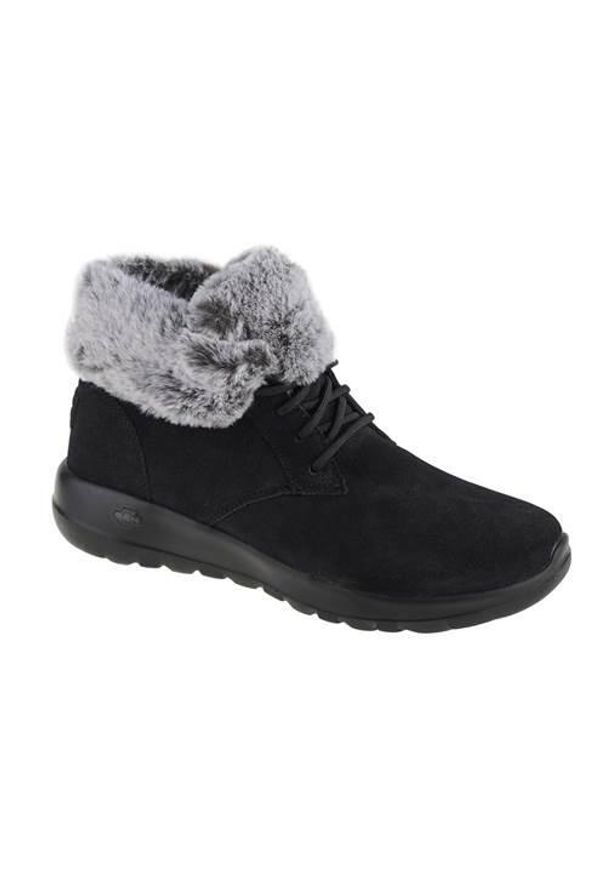 skechers - Buty trekkingowe damskie Skechers ON The GO Joy Plush Dreams. Wysokość cholewki: za kostkę. Zapięcie: sznurówki. Kolor: czarny. Materiał: zamsz, materiał. Szerokość cholewki: normalna