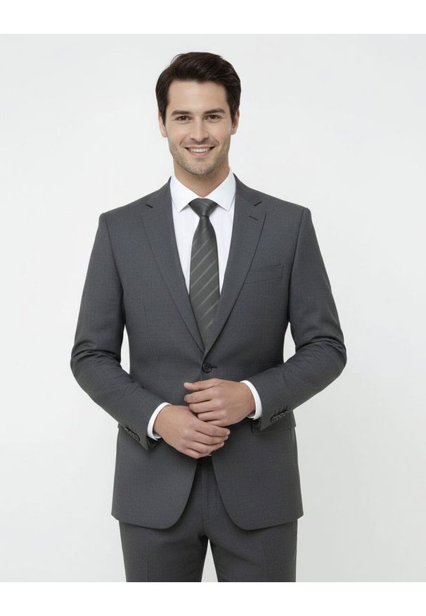 Krawat Męski - Angelo di Monti - Ciemny Popiel. Materiał: tkanina. Styl: elegancki, wizytowy