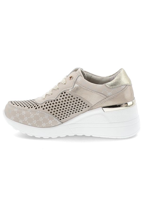 Beżowe Sneakersy S.Barski Stylowe Obuwie Damskie Na Koturnie. Okazja: na co dzień. Zapięcie: sznurówki. Kolor: beżowy. Szerokość cholewki: normalna. Obcas: na koturnie. Styl: elegancki
