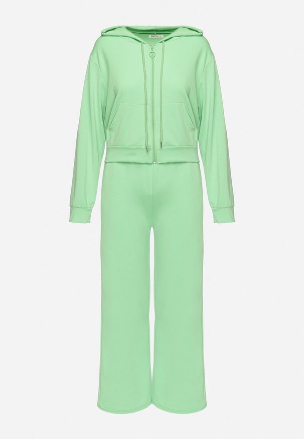 Born2be - Jasnozielony Komplet Dresowy Bluza z Kapturem Rozpinana i Szerokie Spodnie Avesmira. Kolor: zielony. Materiał: dresówka