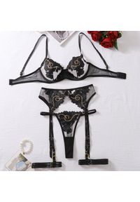 Intica - Zestaw bielizny czteroczęściowy z efektownymi detalami na specjalne okazje Zhinela. Kolor: czarny. Materiał: materiał #1