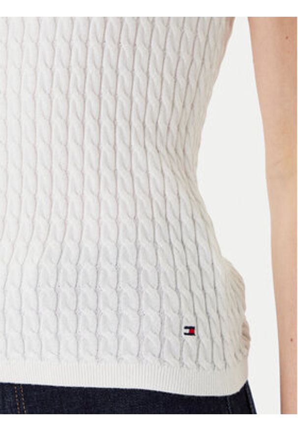 TOMMY HILFIGER - Tommy Hilfiger Top WW0WW45706 Écru Slim Fit. Materiał: bawełna