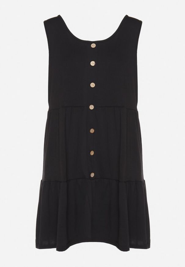 Born2be - Czarna Sukienka o Rozkloszowanym Kroju na Szerokich Ramiączkach z Guzikami Saniella. Okazja: na co dzień. Kolor: czarny. Długość rękawa: na ramiączkach. Typ sukienki: rozkloszowane. Styl: elegancki, casual, klasyczny