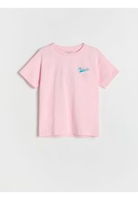 Reserved - T-shirt z nadrukiem - różowy. Kolor: różowy. Materiał: bawełna. Wzór: nadruk