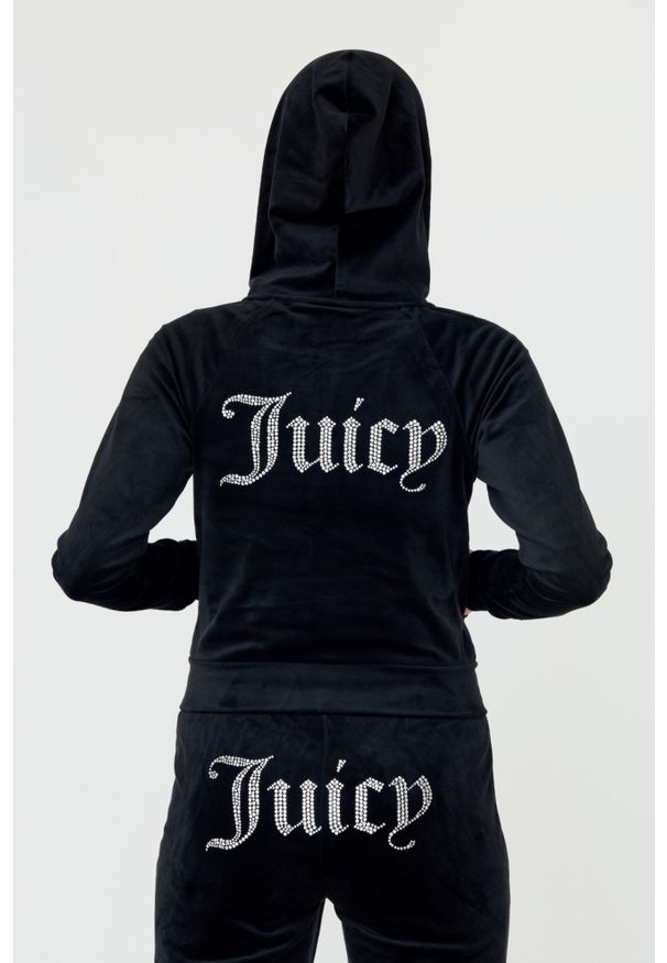 Juicy Couture - JUICY COUTURE Czarna bluza Madison. Kolor: czarny. Materiał: poliester. Wzór: aplikacja