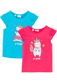 bonprix - T-shirt z czystej bawełny organicznej (2 szt.). Kolor: różowy. Materiał: bawełna. Wzór: nadruk