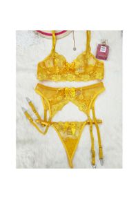 Intica - Komplet bielizny z haftem na specjalne okazje Ruxandra. Kolor: żółty. Materiał: materiał. Wzór: haft