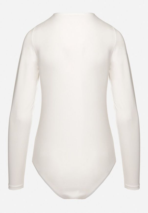 Born2be - Białe Body w Klasycznym Stylu na Zatrzaski Emeriana. Okazja: na co dzień, na spotkanie biznesowe, do pracy. Kolor: biały. Materiał: jeans, skóra. Długość rękawa: długi rękaw. Długość: długie. Styl: klasyczny