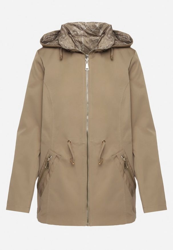 Born2be - Ciemnozielona Kurtka Parka Dwustronna z Odpinanym Kapturem Amoetta. Okazja: na co dzień. Kolor: zielony. Materiał: jeans. Wzór: gładki. Styl: elegancki, casual