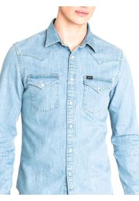 Lee - LEE WESTERN SHIRT MĘSKA KOSZULA JEANSOWA Z DŁUGIM RĘKAWEM LOGO HEATHER BLUE L643PLLI. Materiał: jeans. Długość rękawa: długi rękaw. Długość: długie #3