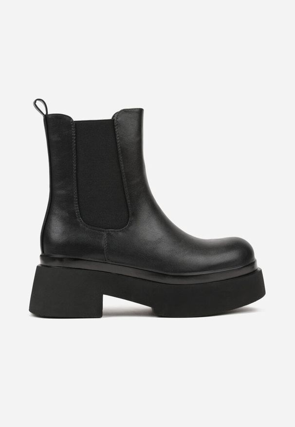Born2be - Czarne Botki Sztyblety na Grubej Podeszwie Tevinda. Okazja: na co dzień, na spotkanie biznesowe. Kolor: czarny. Materiał: jeans. Sezon: jesień. Styl: casual, biznesowy
