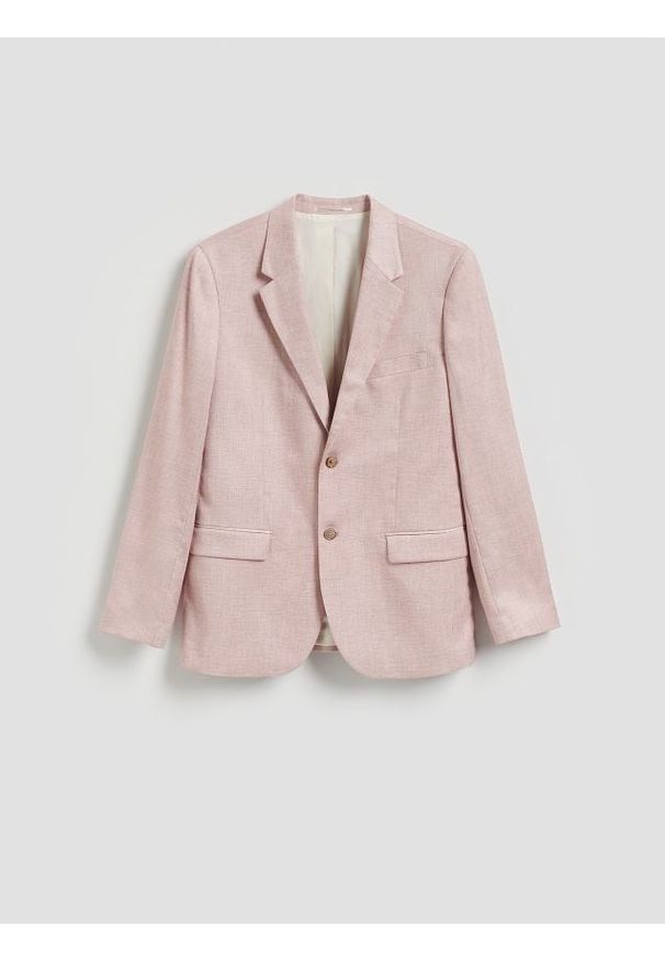 Reserved - Marynarka slim fit - pastelowy róż. Kolor: różowy. Materiał: tkanina