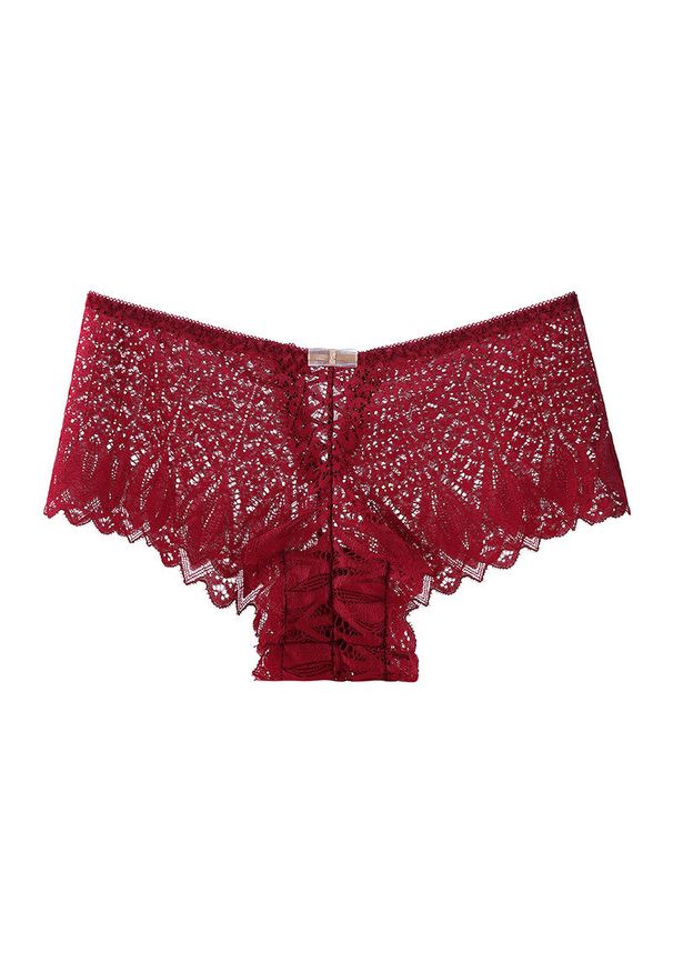Intica - Szorty koronkowe z falbanką wszechstronne i eleganckie Sidonie. Kolor: czerwony. Materiał: koronka. Wzór: koronka