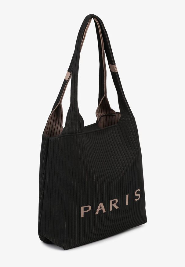 Renee - Czarna Tłoczona Torebka Typu Shopper Saliaria. Kolor: czarny. Materiał: z tłoczeniem. Styl: biznesowy, klasyczny, elegancki, casual