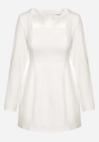 Born2be - Biała Sukienka Taliowana z Kwadratowym Dekoltem Jelzemis. Okazja: na co dzień, na spacer. Typ kołnierza: dekolt kwadratowy. Kolor: biały. Materiał: poliester. Długość rękawa: długi rękaw. Typ sukienki: proste. Styl: casual, elegancki #7