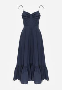 Born2be - Granatowa Bawełniana Sukienka o Rozkloszowanym Kroju na Wiązanych Ramiączkach Milalisa. Okazja: na co dzień. Typ kołnierza: dekolt gorset. Kolor: niebieski. Materiał: bawełna. Długość rękawa: na ramiączkach. Typ sukienki: gorsetowe. Styl: casual, klasyczny #6