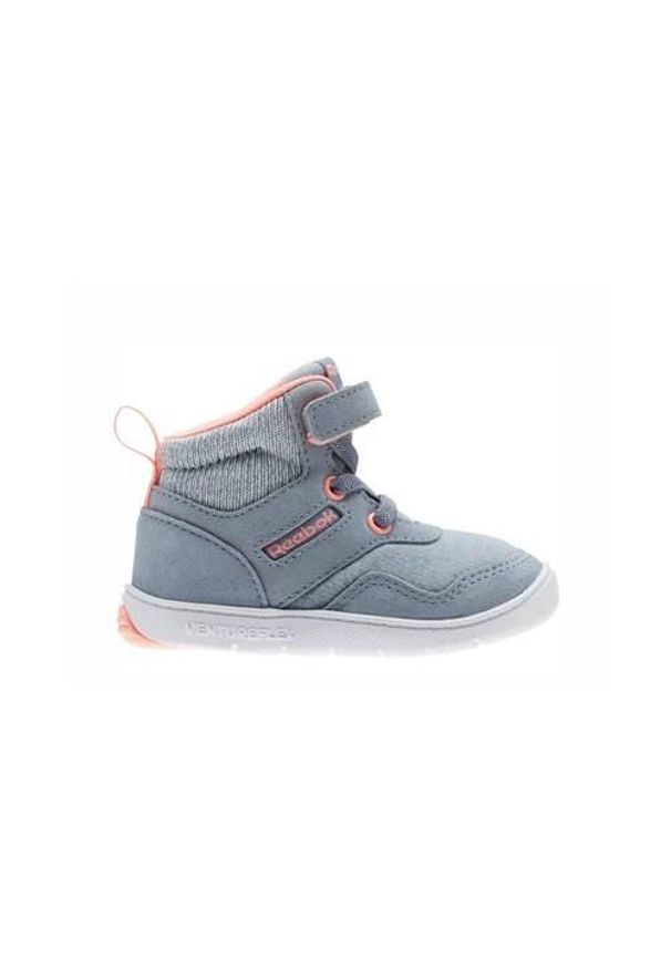 Buty do chodzenia niemowlęce Reebok Ventureflex Sneaker. Wysokość cholewki: za kostkę. Zapięcie: rzepy. Kolor: szary. Materiał: tkanina, materiał, skóra, syntetyk. Szerokość cholewki: normalna. Sport: turystyka piesza