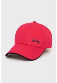 Boss Green czapka bawełniana kolor różowy gładka. Kolor: różowy. Materiał: bawełna. Wzór: gładki