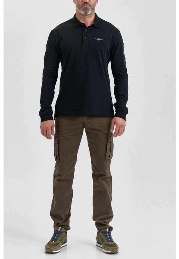 Aeronautica Militare - AERONAUTICA MILITARE Czarny longsleeve polo męski Eurofighter Typhoon. Typ kołnierza: polo. Kolor: czarny. Materiał: bawełna. Długość rękawa: długi rękaw