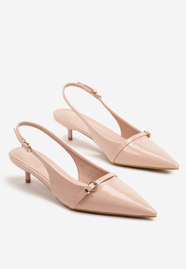 Renee - Różowe Sandały Vices Slingback na Obcasie z Cienkim Paskiem na Nosku Elozira. Okazja: na co dzień. Zapięcie: pasek. Kolor: różowy. Materiał: len. Sezon: lato. Obcas: na obcasie. Styl: elegancki, casual. Wysokość obcasa: średni