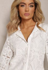 Renee - Biała Klasyczna Koszula z Ażurowego Materiału Aseili. Kolor: biały. Materiał: materiał. Wzór: ażurowy. Styl: klasyczny #5