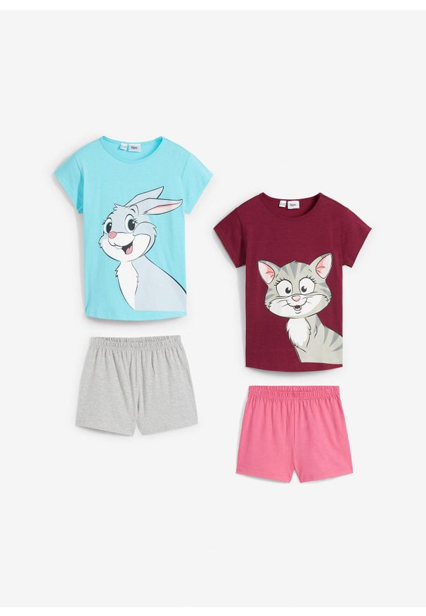 bonprix - Piżama z krótkimi spodenkami z miękkiej bawełny (2 szt.). Kolor: niebieski. Materiał: bawełna. Długość: krótkie. Wzór: nadruk, motyw z bajki