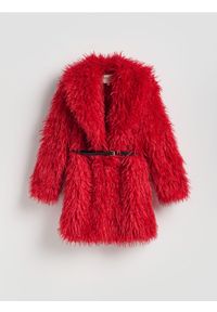 Reserved - Płaszcz z imitacji futra - czerwony. Kolor: czerwony. Materiał: futro #1