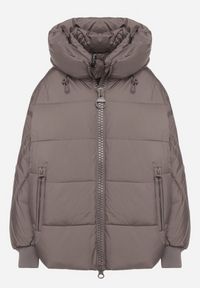 Born2be - Szara Pikowana Kurtka o Kroju Oversize z Kapturem Mevisana. Okazja: na spacer. Typ kołnierza: kaptur. Kolor: szary. Materiał: dzianina, jeans, poliester. Sezon: zima, jesień #4