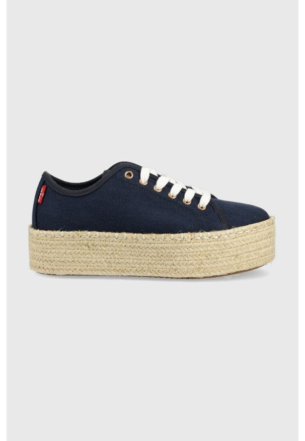 Levi's® - Levi's tenisówki Tijuana 2.0 Espedrille damskie kolor granatowy. Okazja: na spotkanie biznesowe. Nosek buta: okrągły. Zapięcie: sznurówki. Kolor: niebieski. Materiał: guma. Obcas: na platformie. Styl: biznesowy