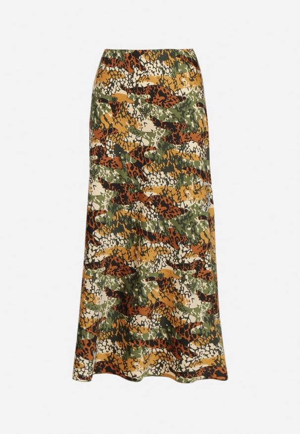 Born2be - Zielona Wiskozowa Spódnica z Wysokim Stanem i Abstrakcyjnym Wzorem Rinalisa. Okazja: na co dzień. Stan: podwyższony. Kolor: zielony. Materiał: wiskoza. Sezon: lato. Styl: klasyczny, casual, elegancki